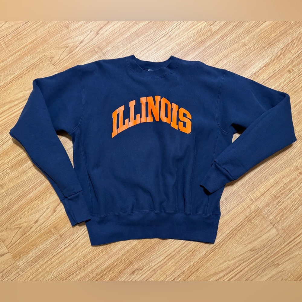 90s Illinois State Crewneck Sweatshirt, Vintage Crewneck Ragland Sweater, Navy L